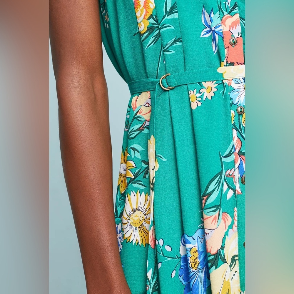 Maeve Rory Green Floral Sleeveless shirt dress, size 2 - Picture 5 of 14